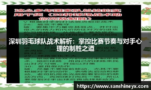深圳羽毛球队战术解析：掌控比赛节奏与对手心理的制胜之道