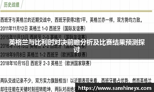 英格兰与比利时对决前瞻分析及比赛结果预测探讨